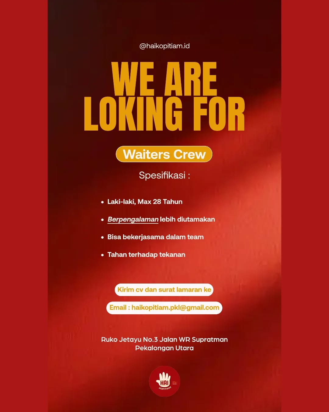 Poster lowongan Waiters Crew