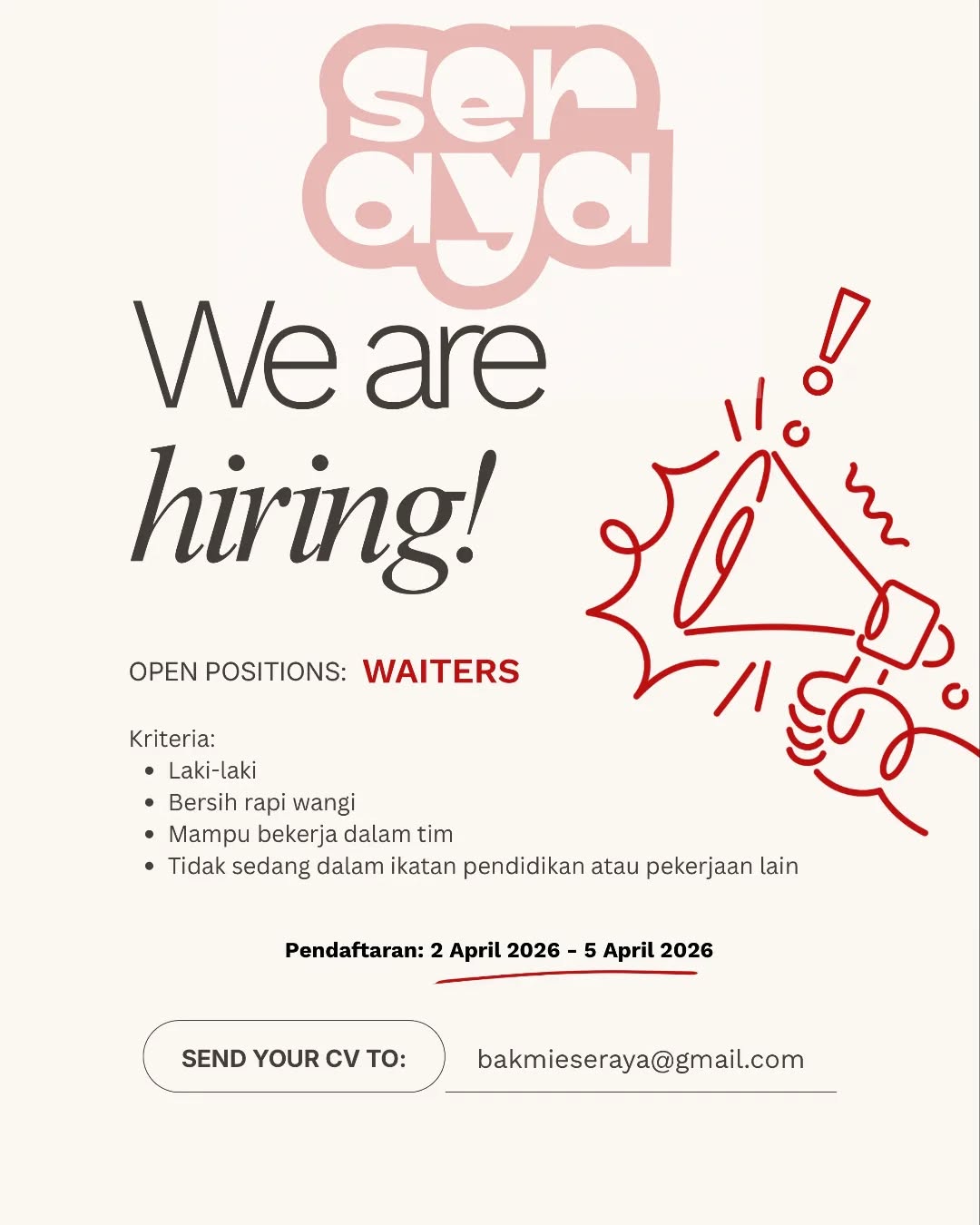 Poster lowongan Waiters