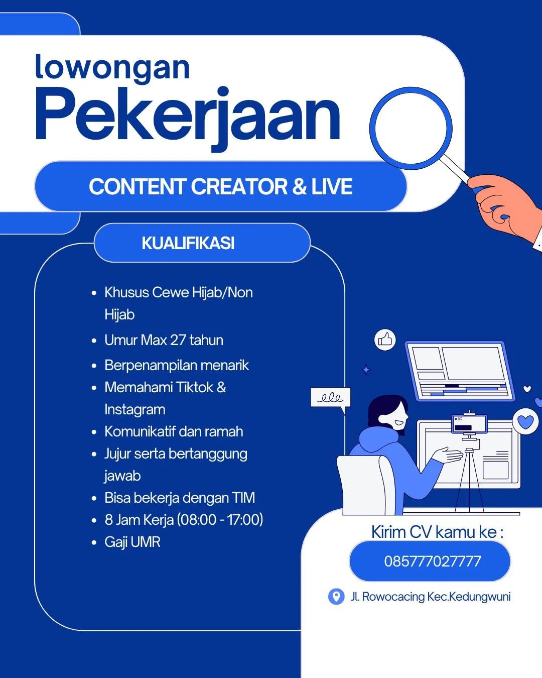 Poster lowongan Content Creator & Live