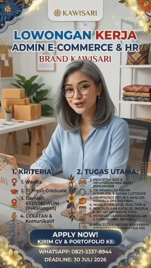 Poster lowongan Admin E-Commerce & HR