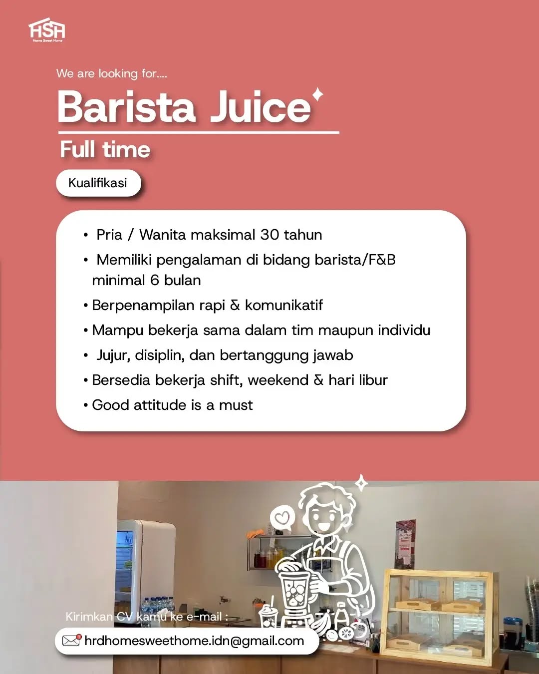 Poster lowongan Barista Juice & Kitchen Staff