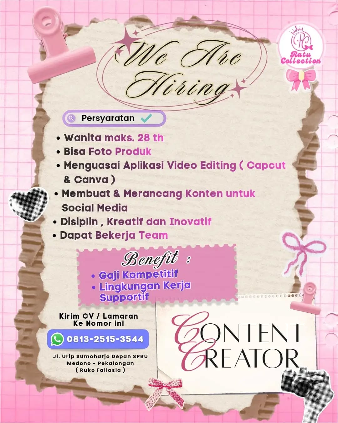 Poster lowongan Content Creator
