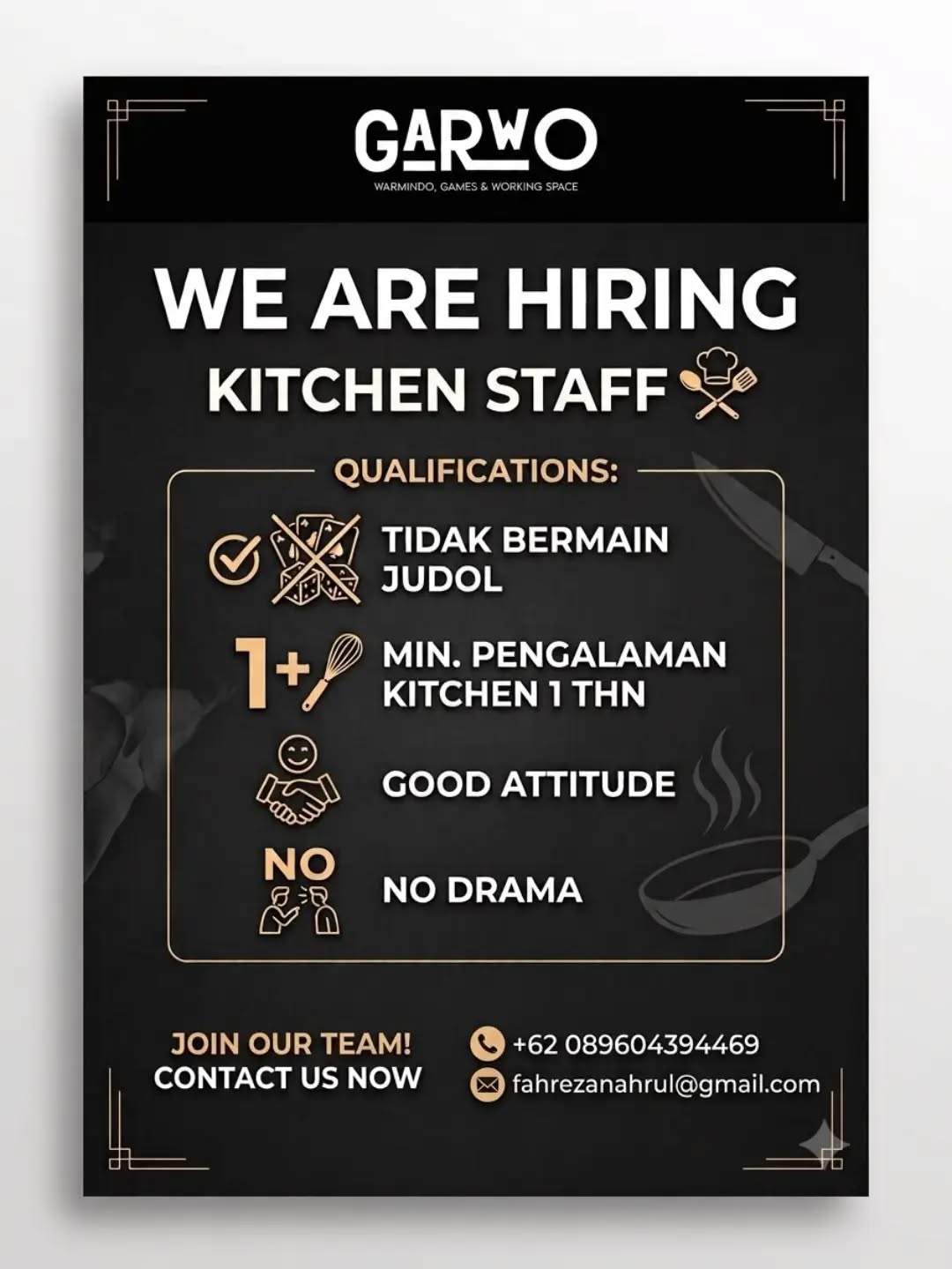 Poster lowongan Kitchen Staff