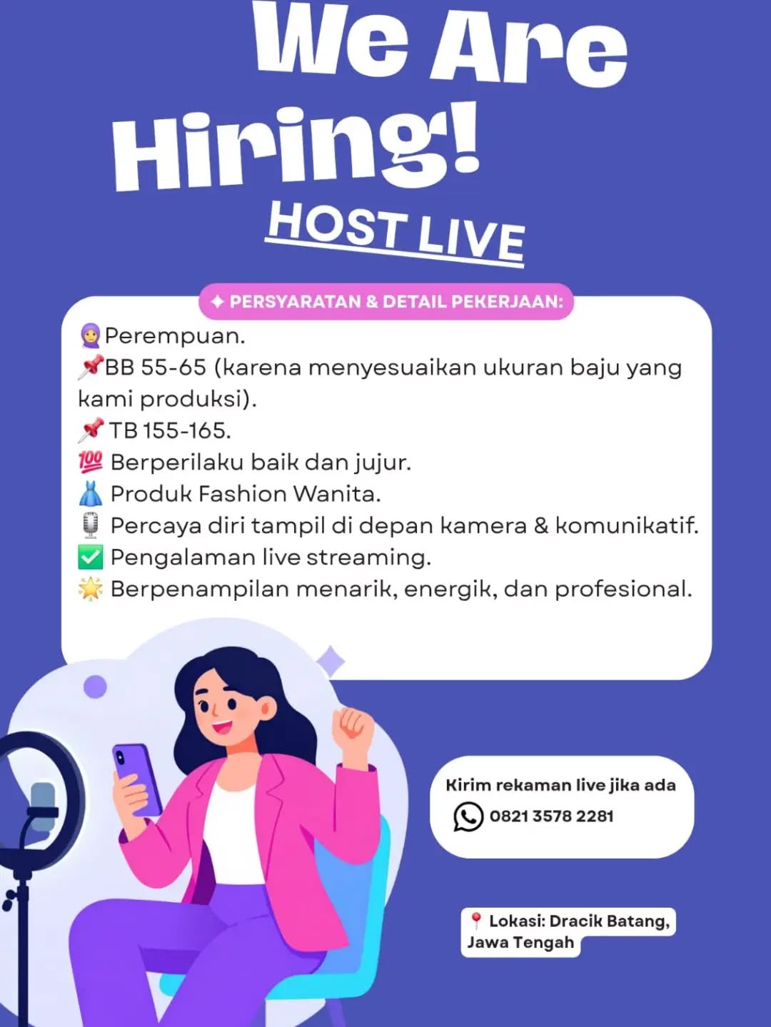 Poster lowongan Host Live Streaming