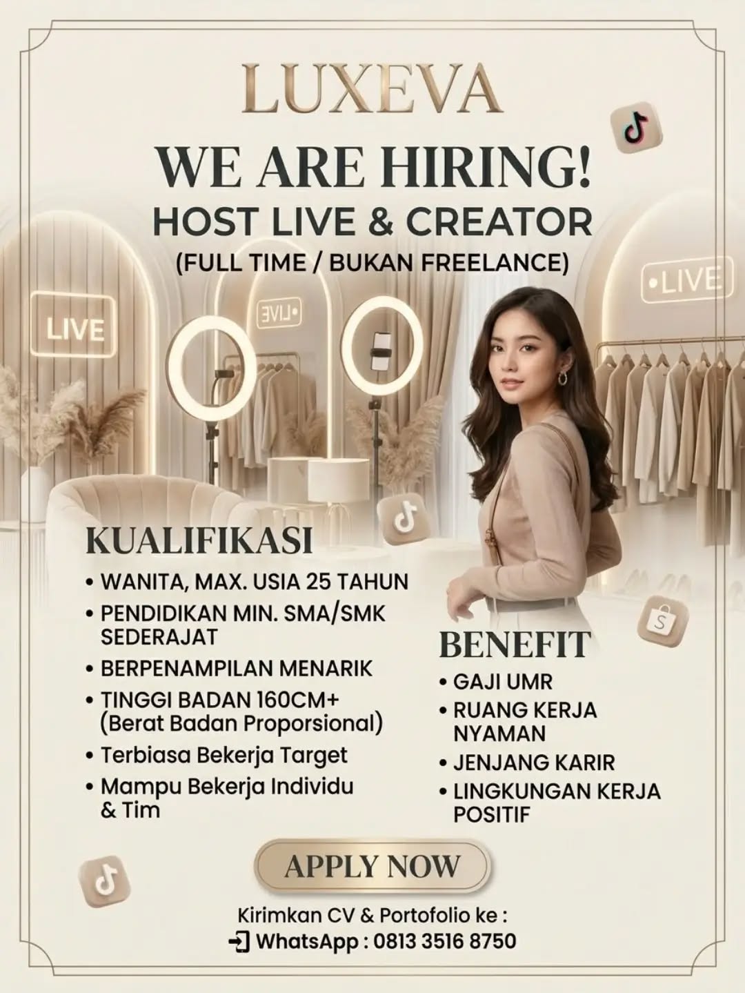 Poster lowongan Host Live & Creator