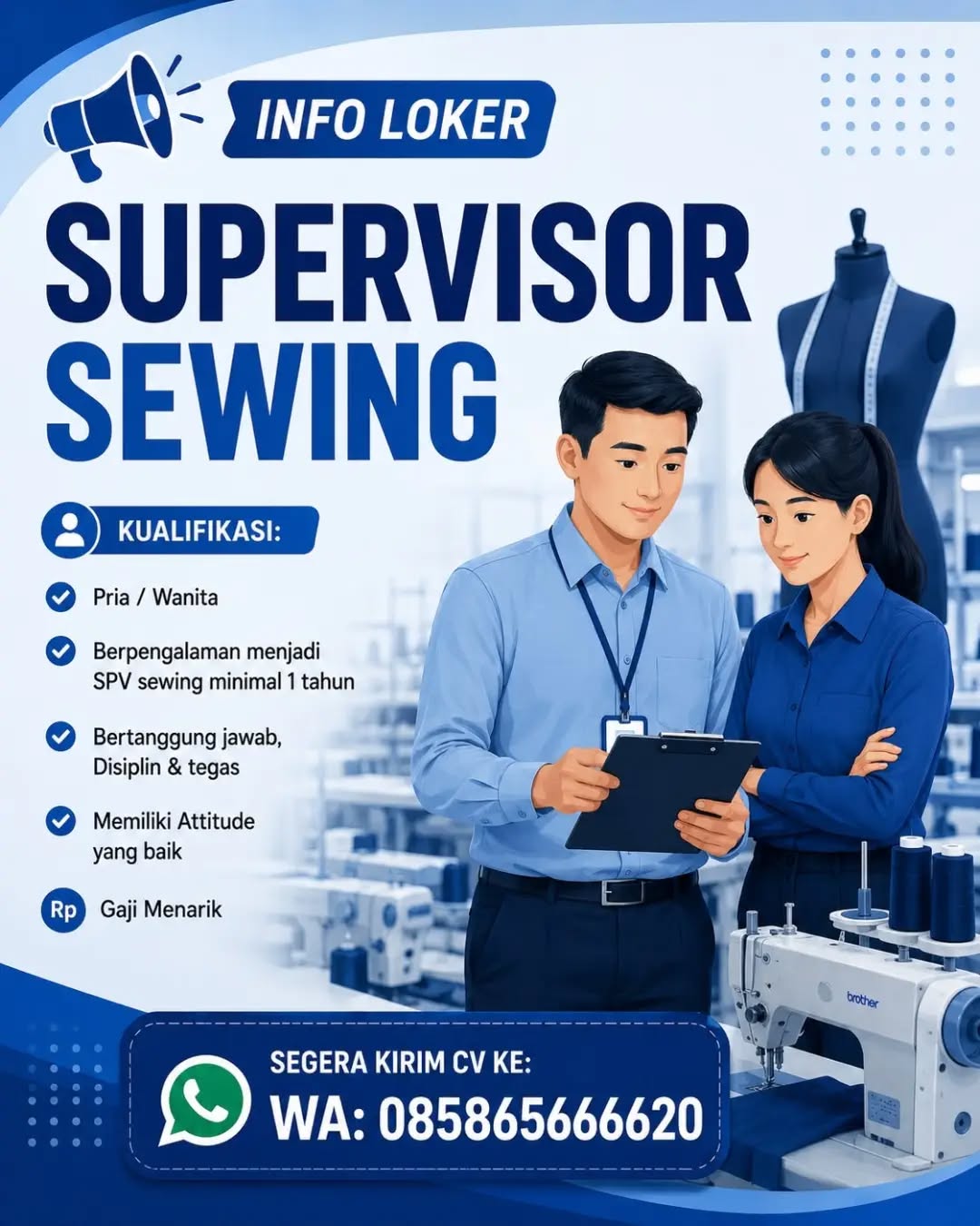 Poster lowongan Supervisor Sewing