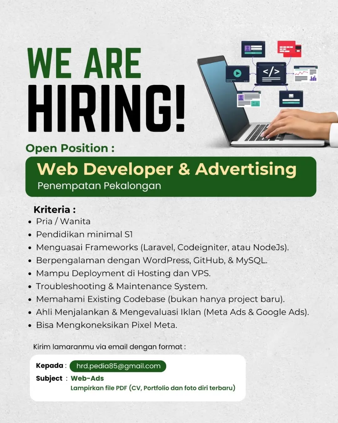 Poster lowongan Web Developer & Advertising