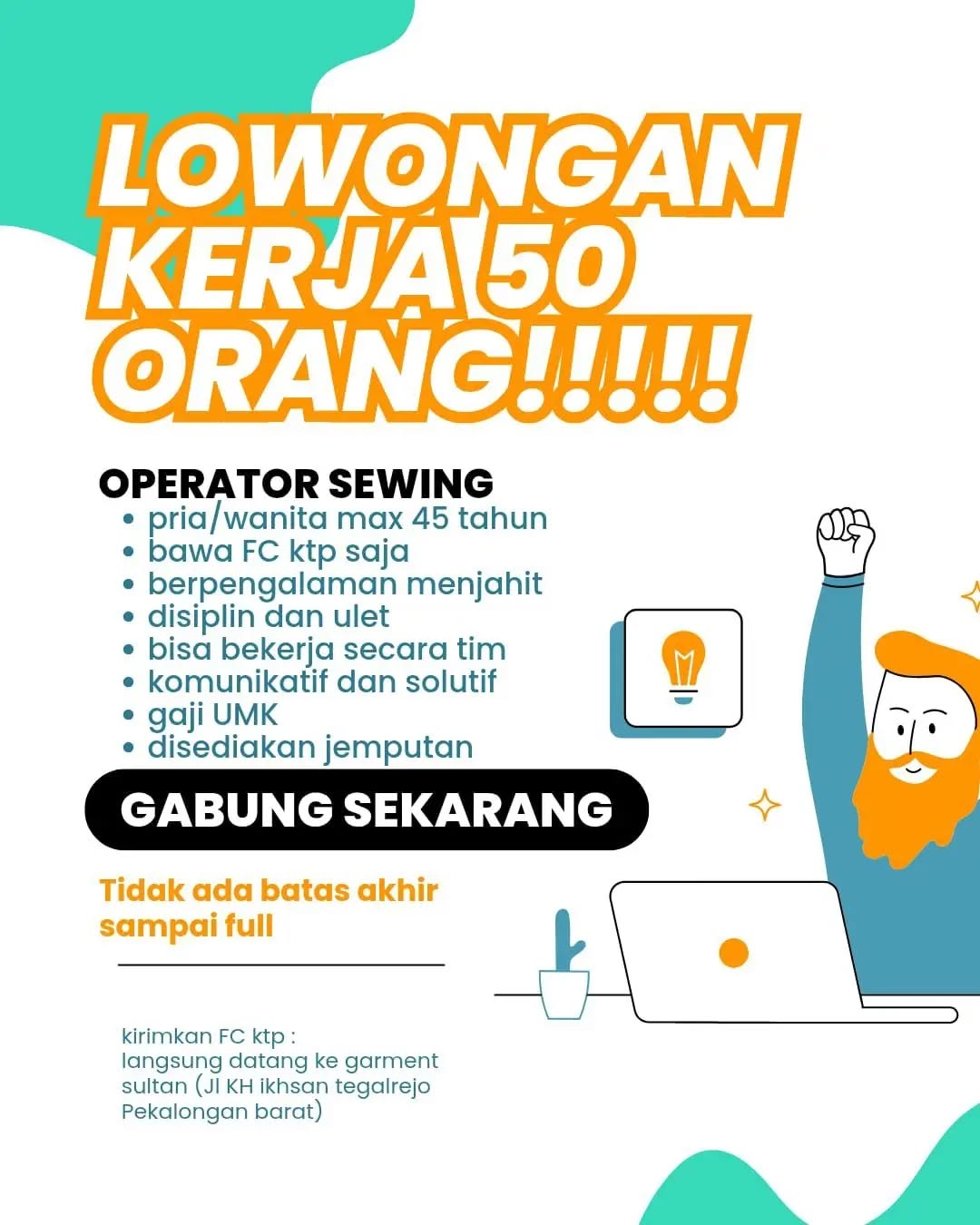 Poster lowongan Operator Sewing