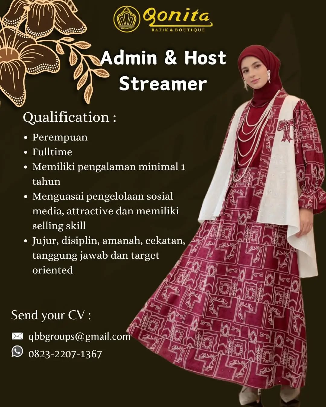 Poster lowongan Admin & Host Streamer