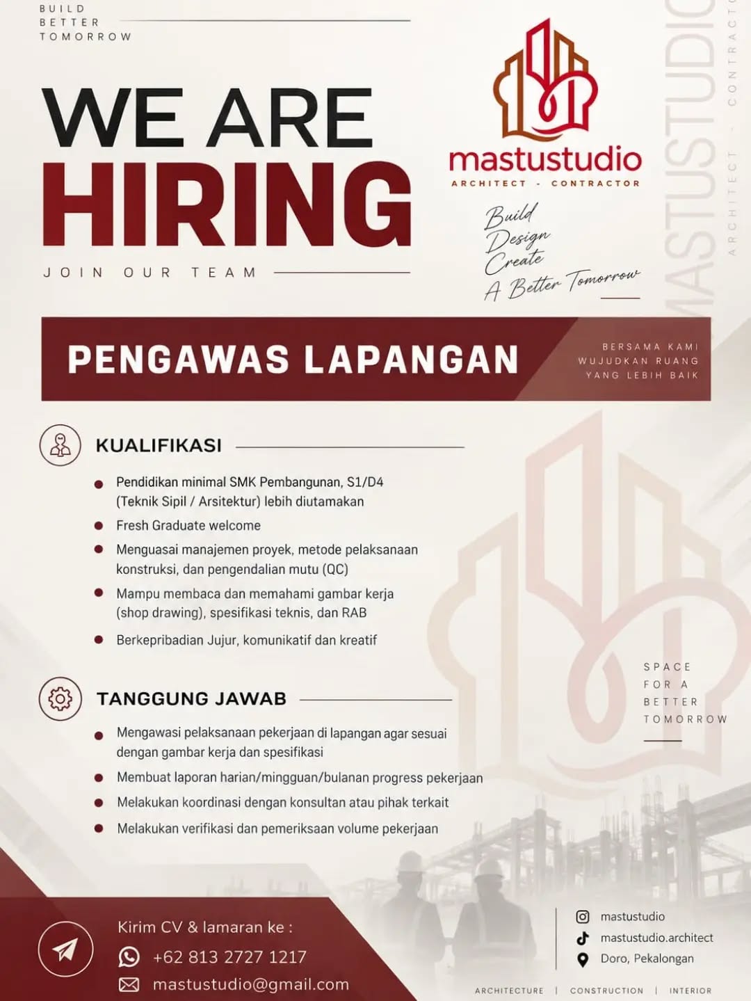 Poster lowongan Pengawas Lapangan