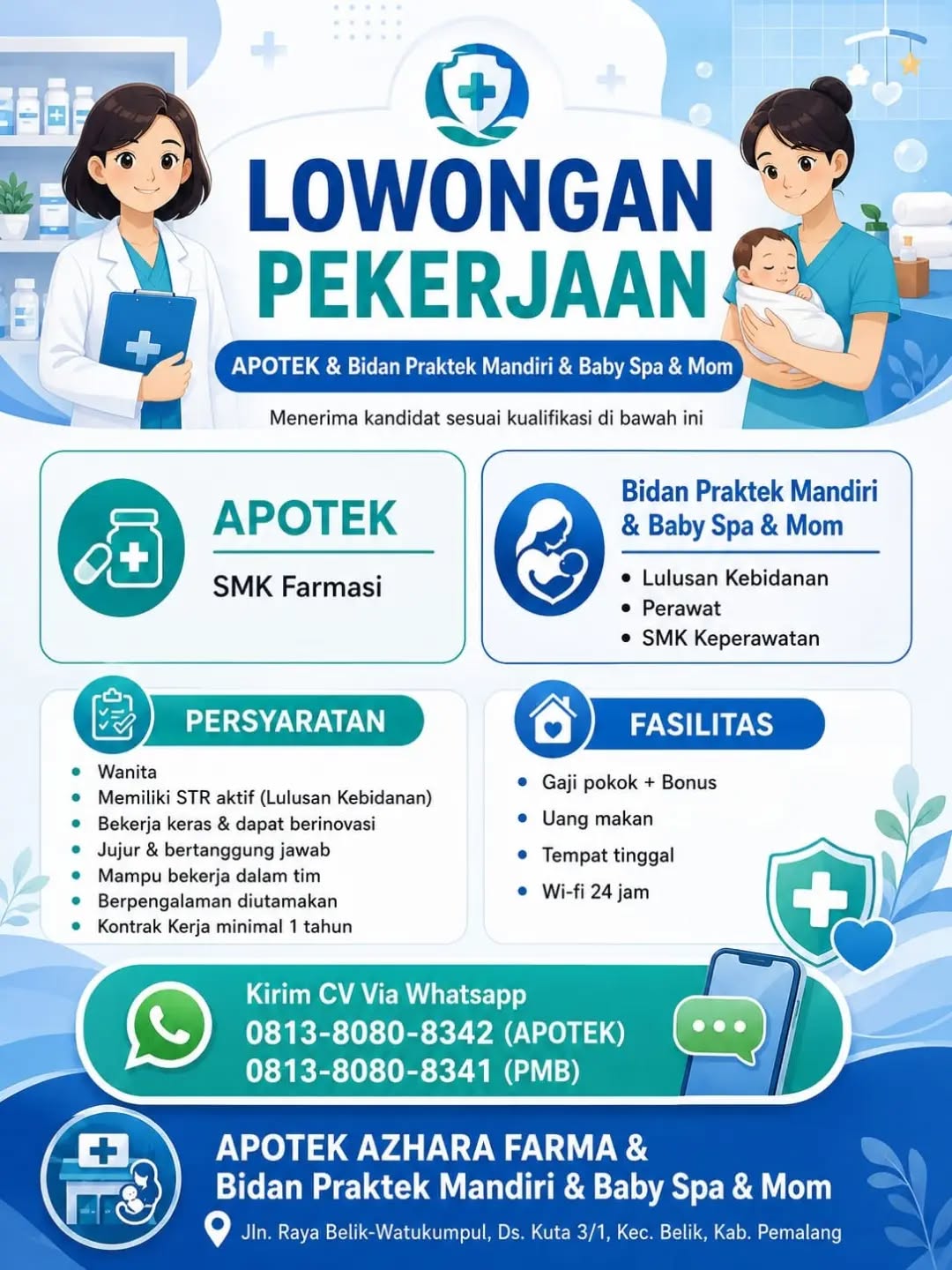 Poster lowongan Staf Apotek, Bidan & Perawat