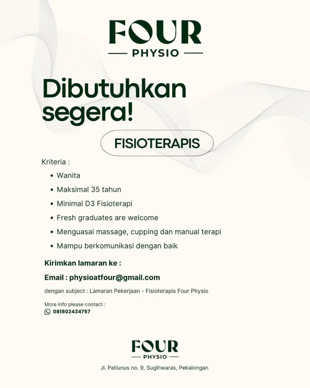 Poster lowongan Fisioterapis