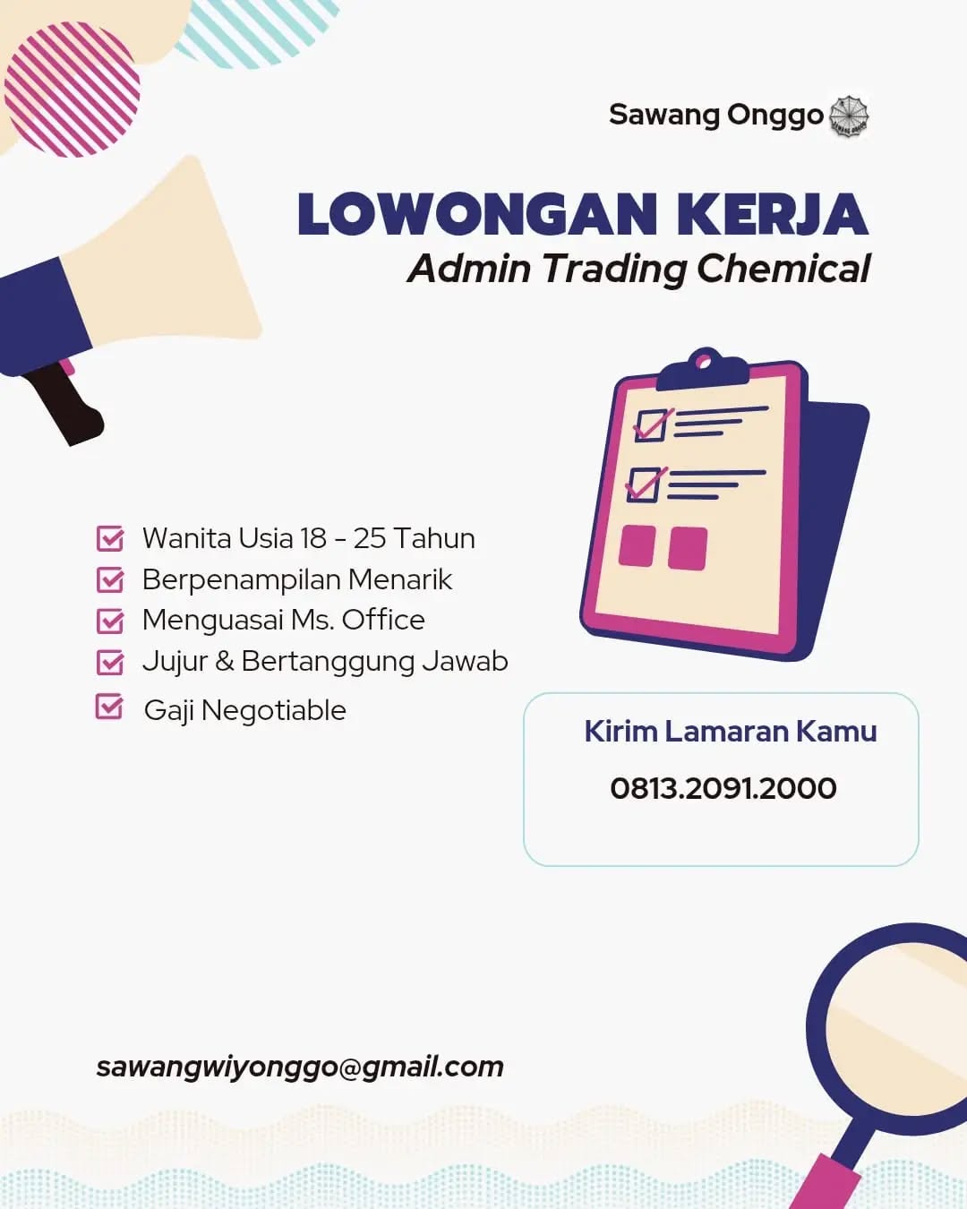 Poster lowongan Admin Trading Chemical
