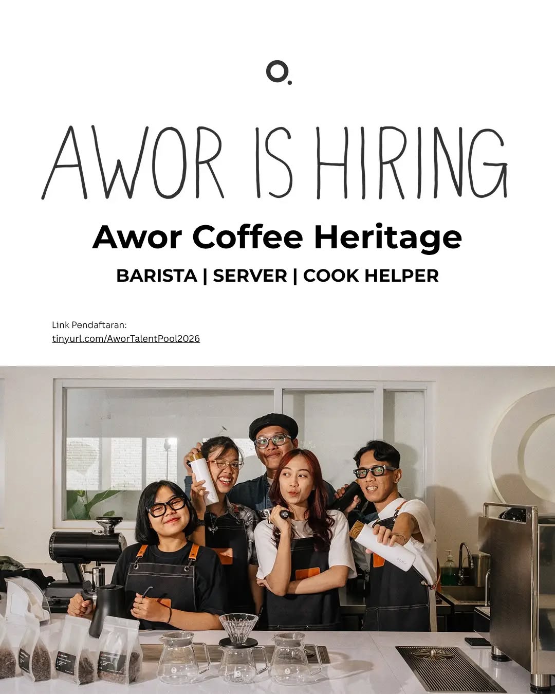 Poster lowongan Barista, Server, Cook Helper, Steward & Cleaning Service