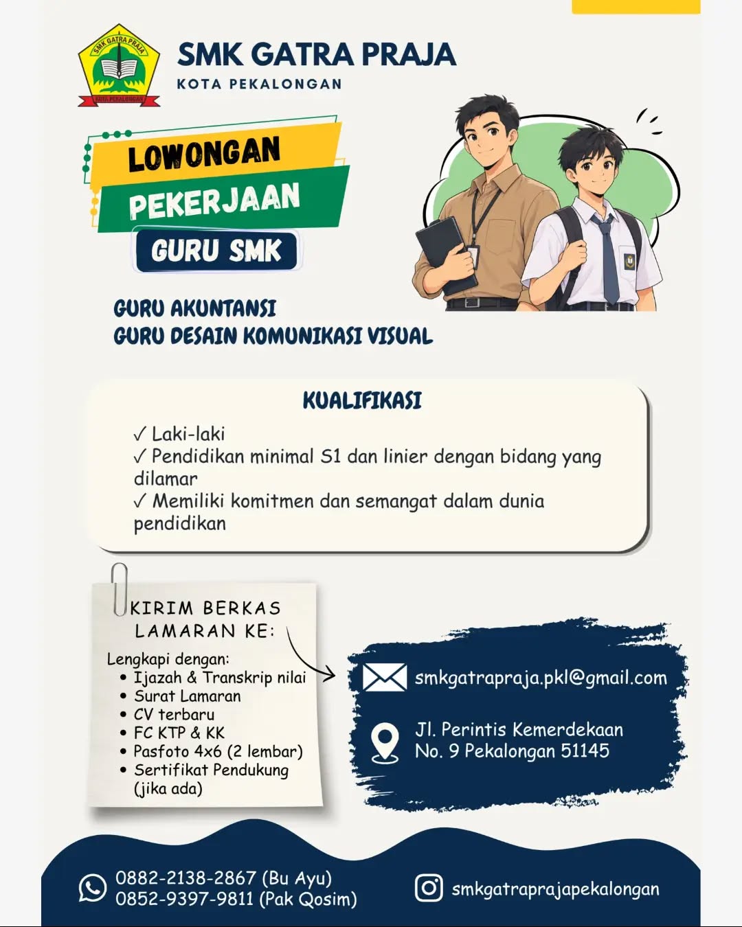Poster lowongan Guru Akuntansi & Guru Desain Komunikasi Visual