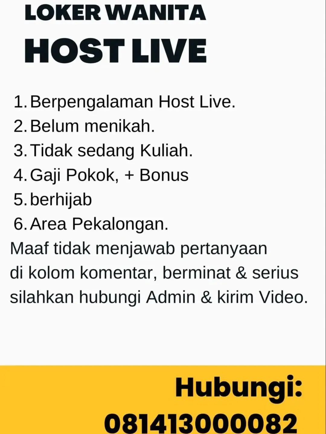 Poster lowongan Host Live