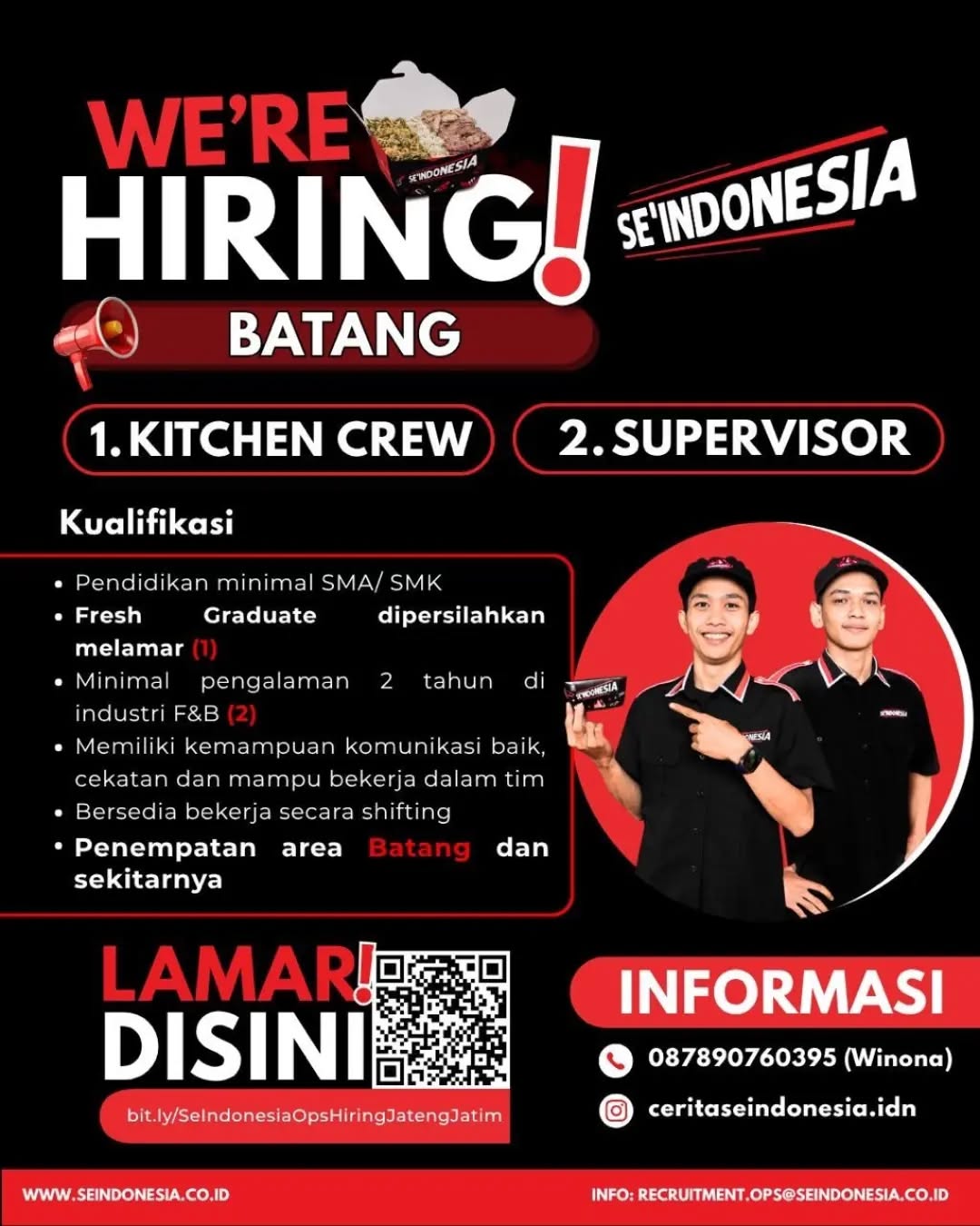 Poster lowongan Kitchen Crew & Supervisor