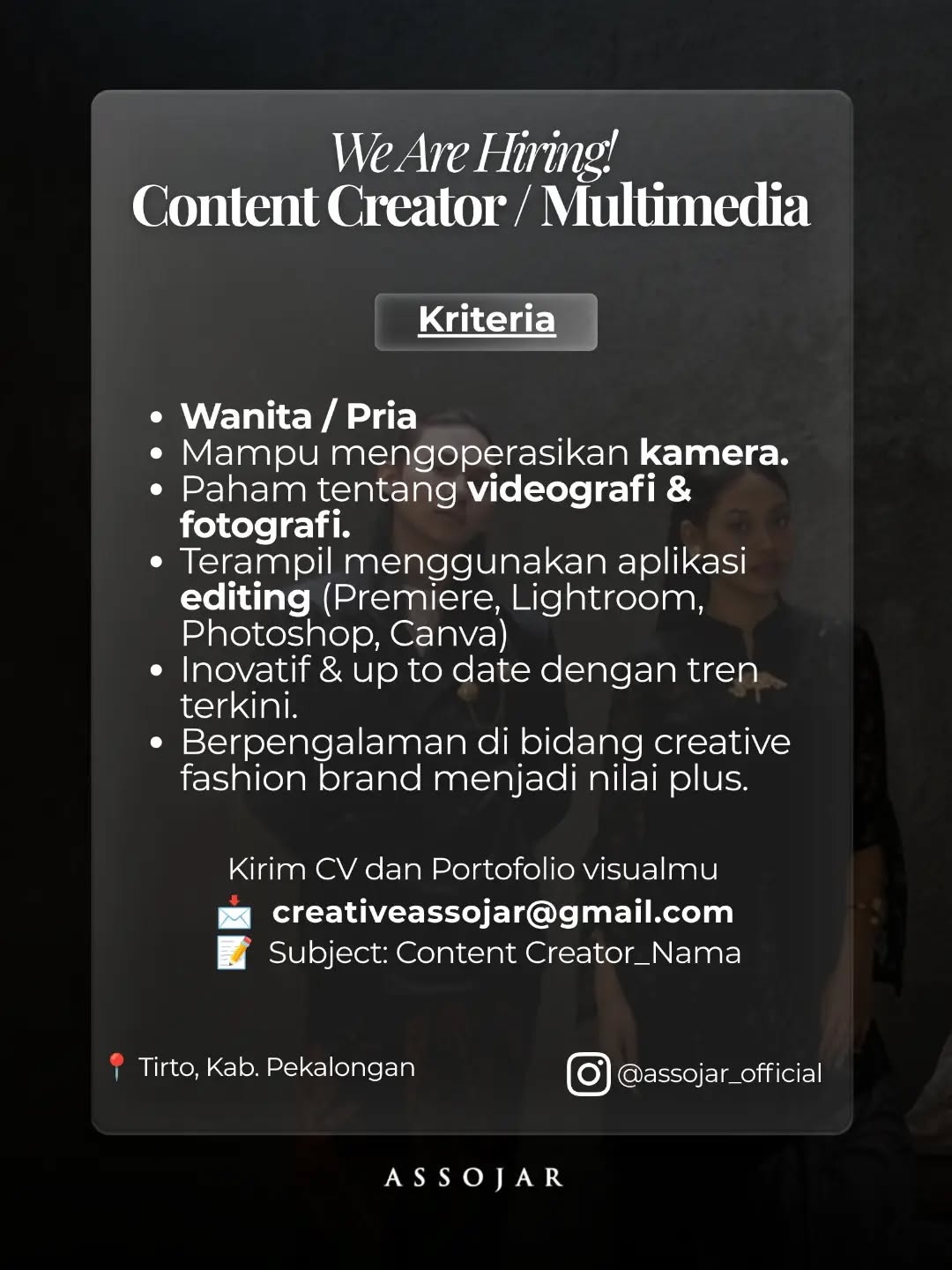 Poster lowongan Content Creator / Multimedia