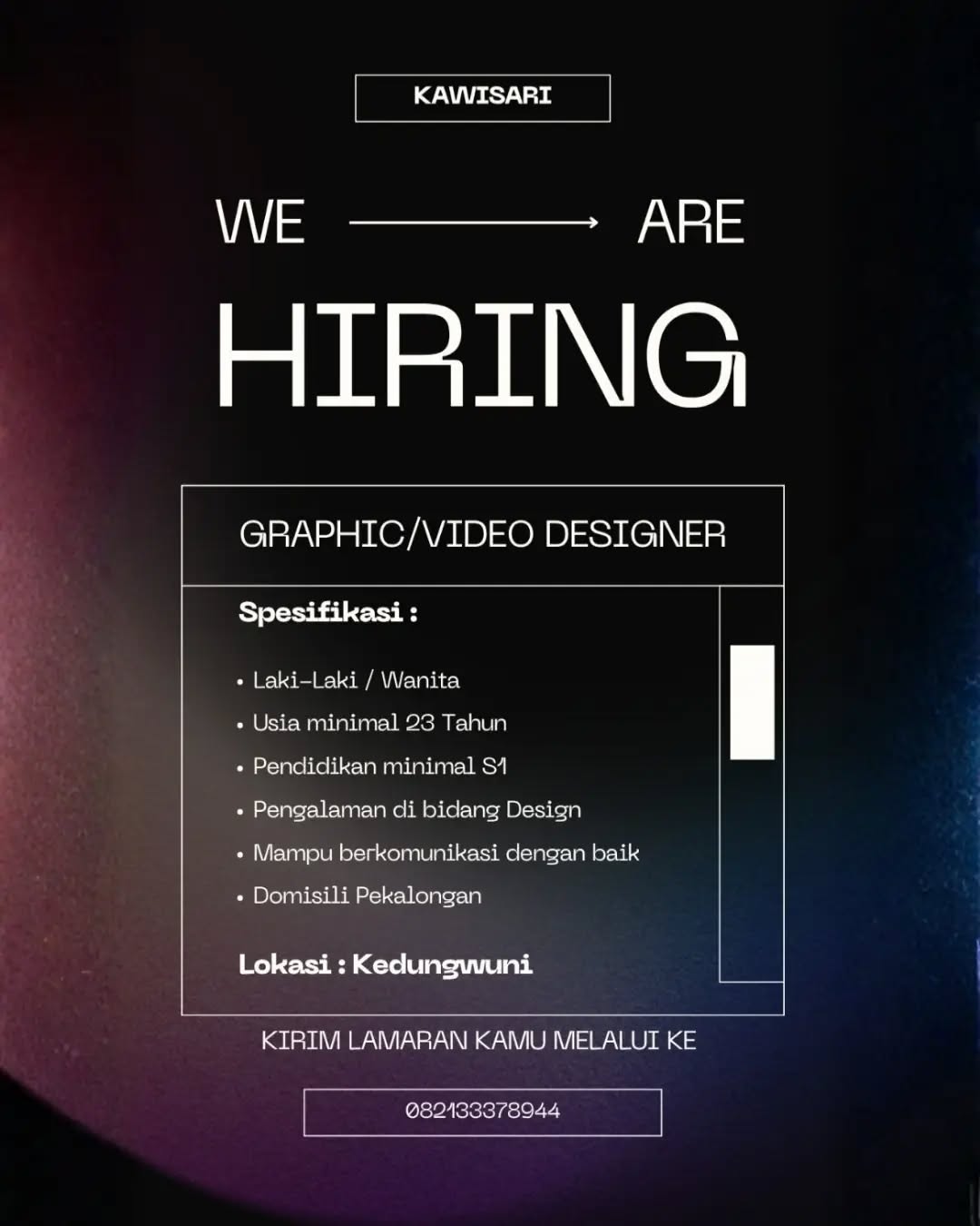 Poster lowongan Graphic/Video Designer