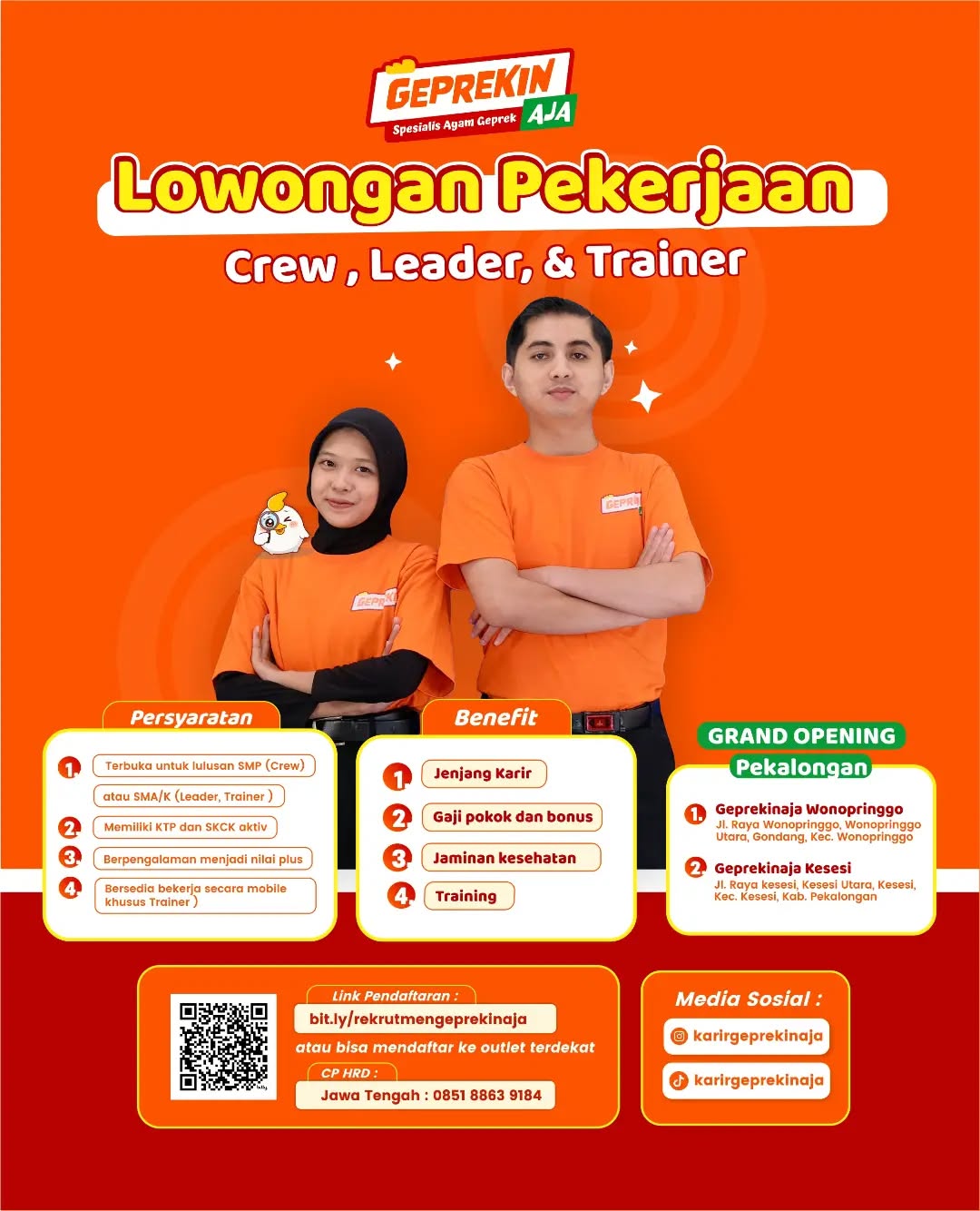 Poster lowongan Crew, Leader, & Trainer