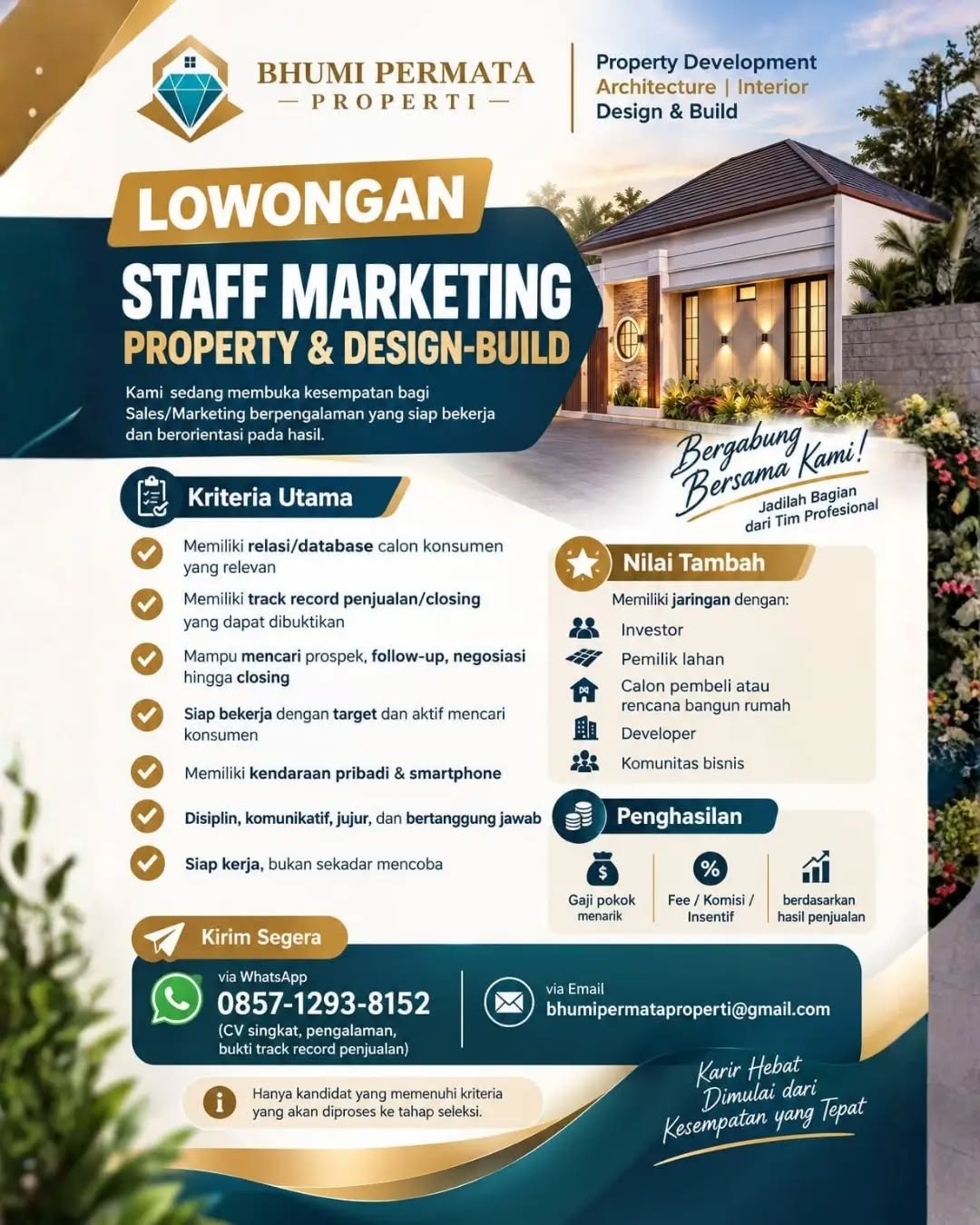 Poster lowongan Staff Marketing Property & Design-Build