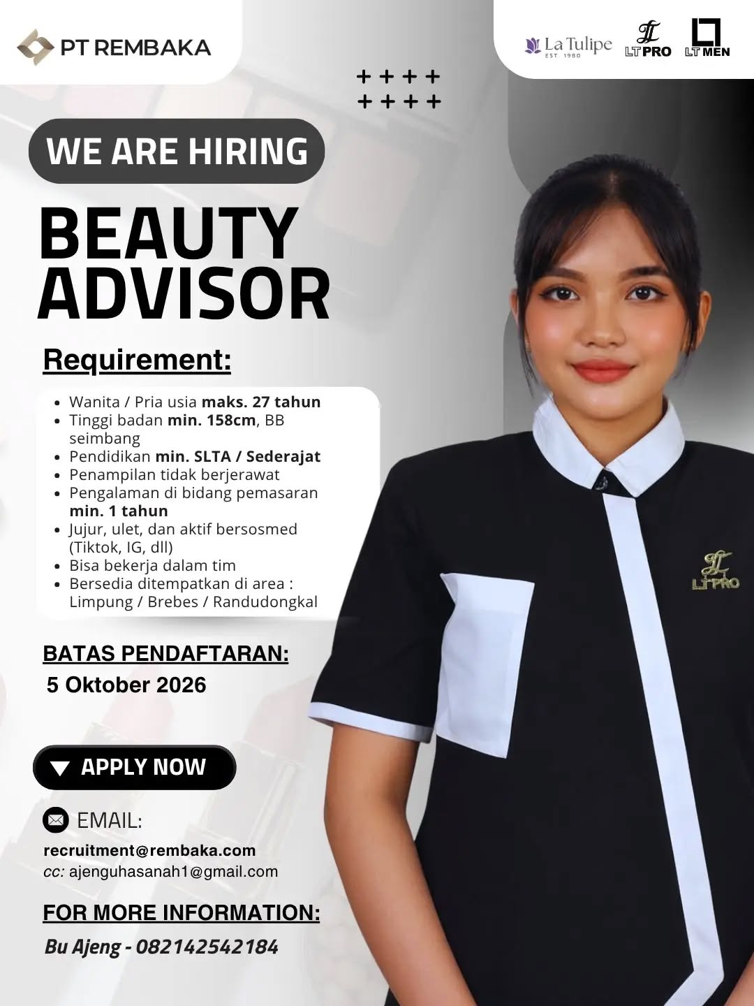 Poster lowongan Beauty Advisor & Beauty Consultant