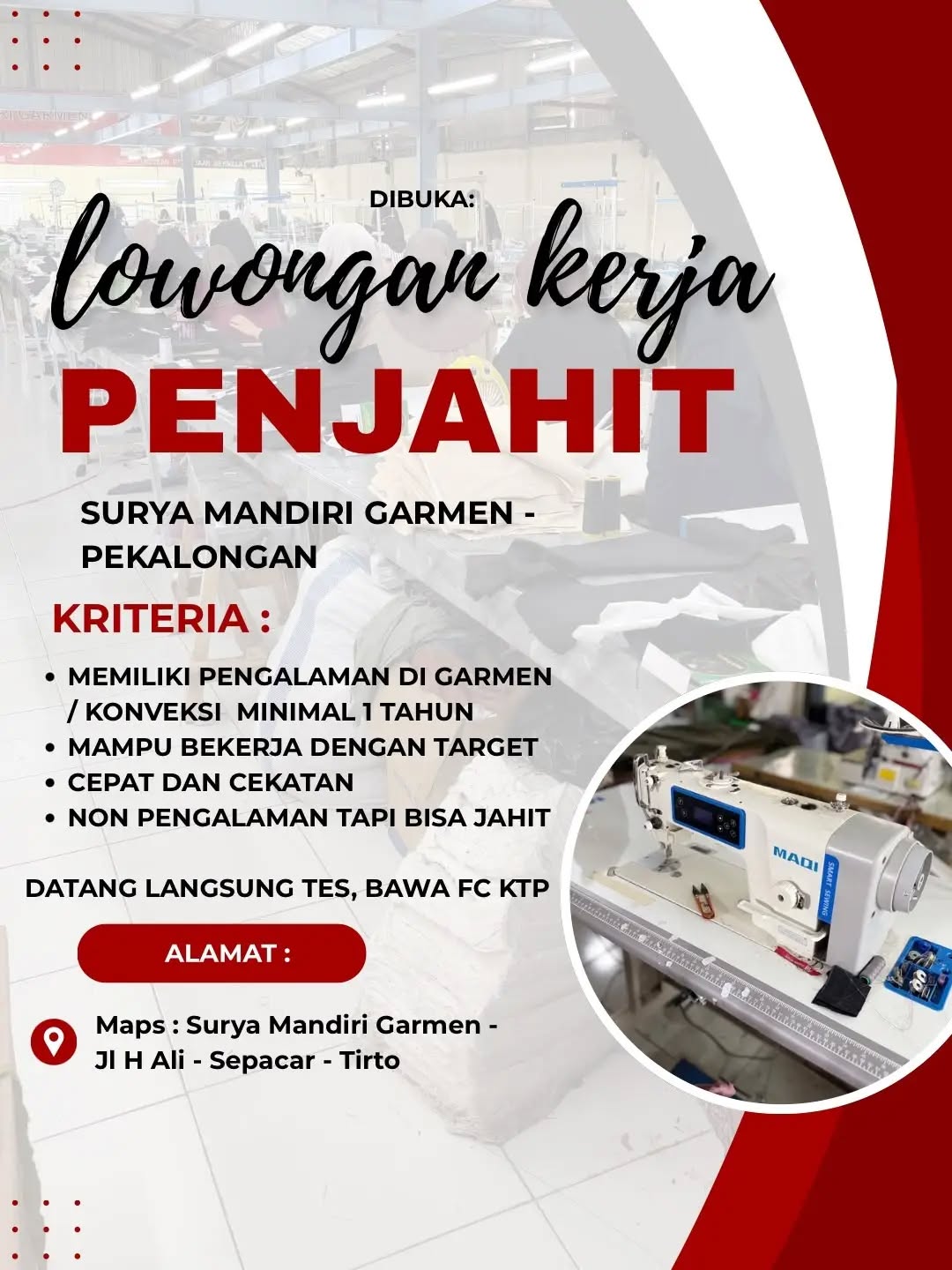 Poster lowongan Penjahit