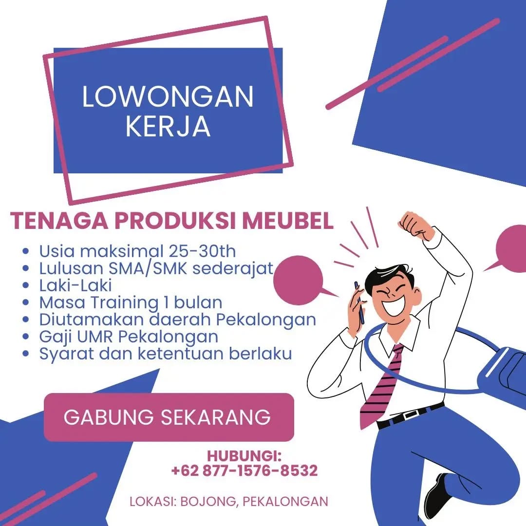 Poster lowongan Tenaga Produksi Meubel