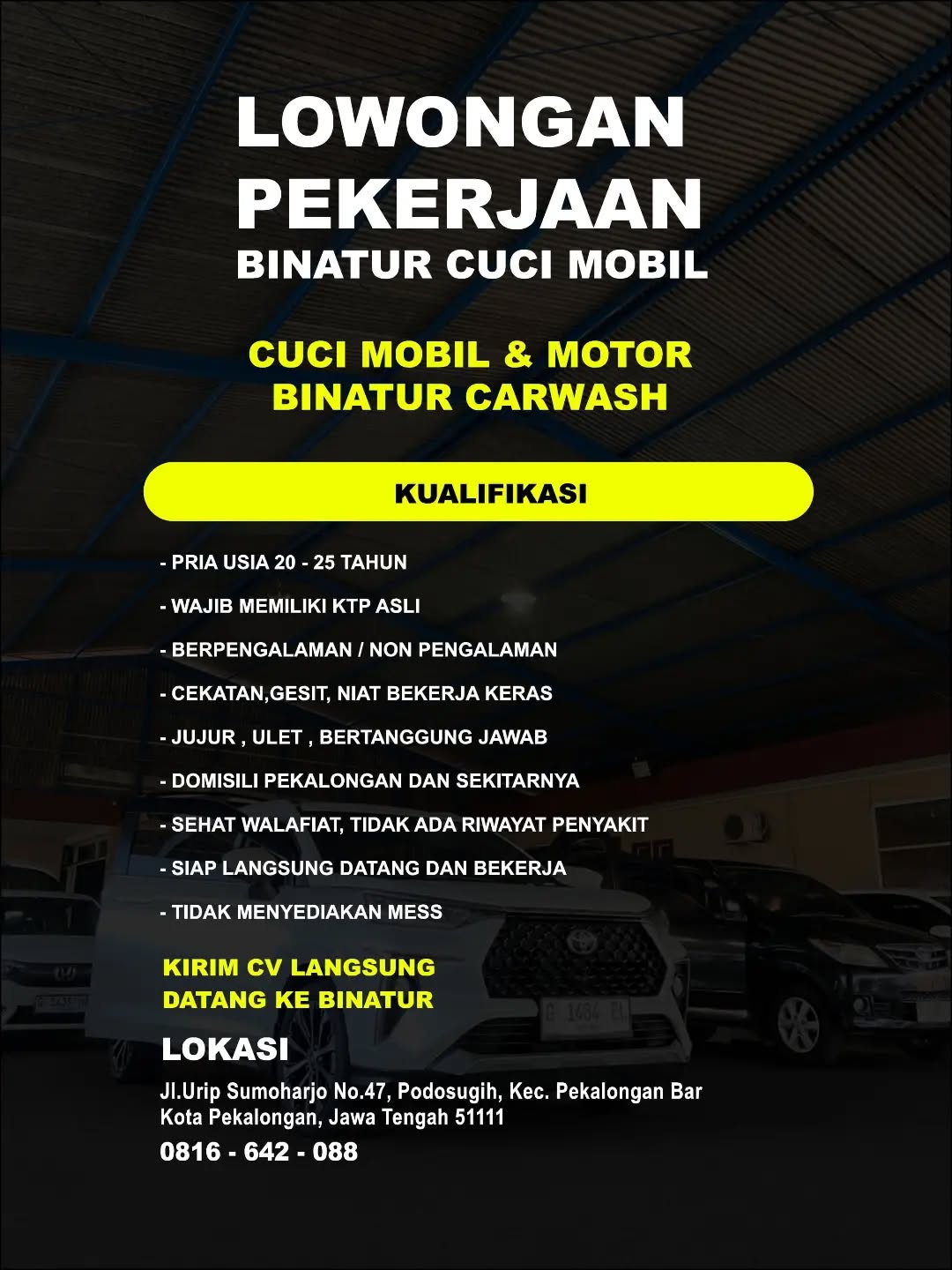 Poster lowongan Cuci Mobil & Motor