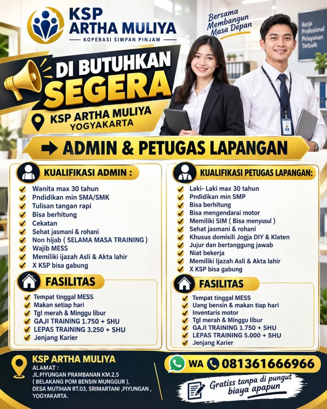 Poster lowongan Admin & Petugas Lapangan