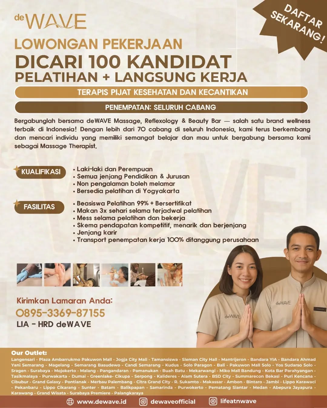 Poster lowongan Terapis Pijat Kesehatan dan Kecantikan