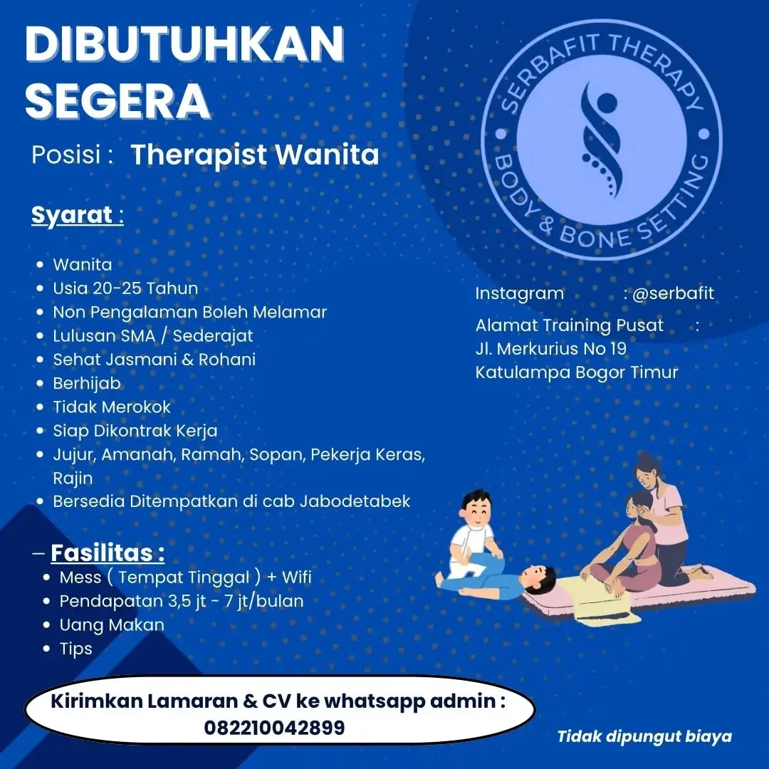 Poster lowongan Therapist Wanita