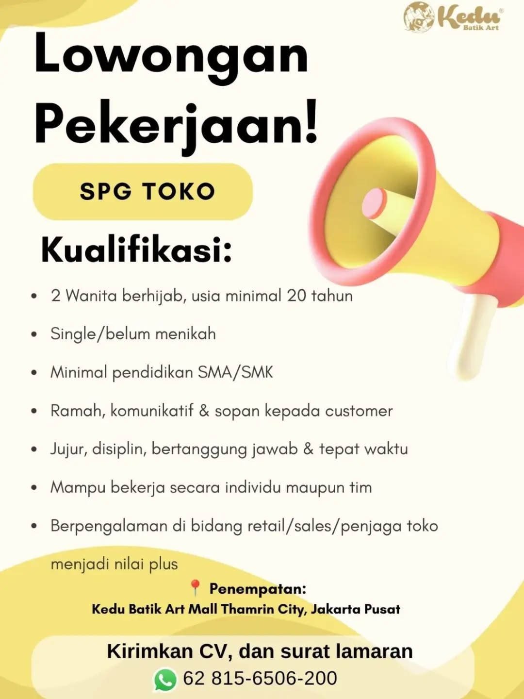 Poster lowongan SPG Toko