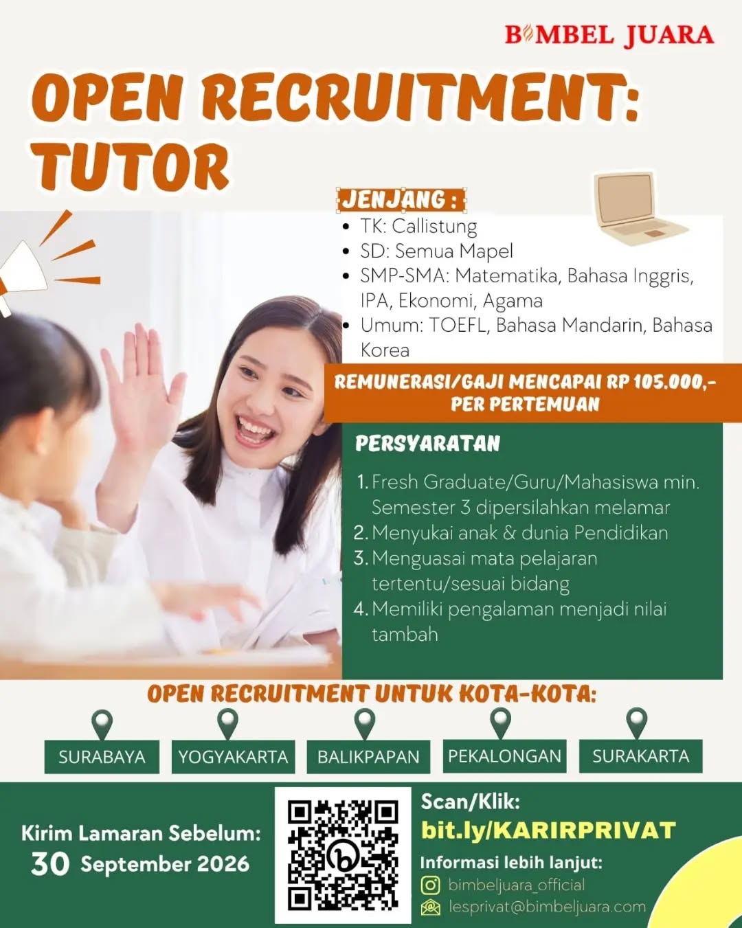 Poster lowongan Tutor
