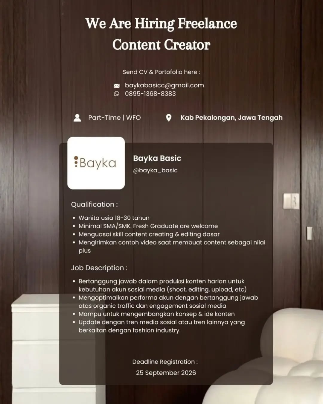 Poster lowongan Freelance Content Creator