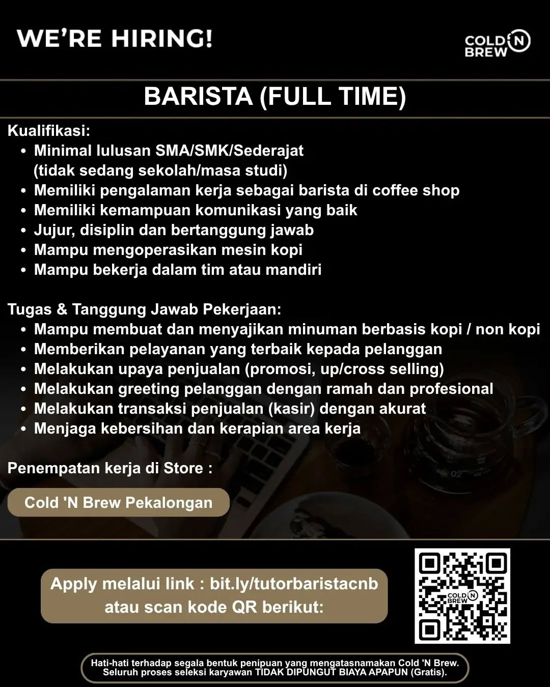 Poster lowongan Barista