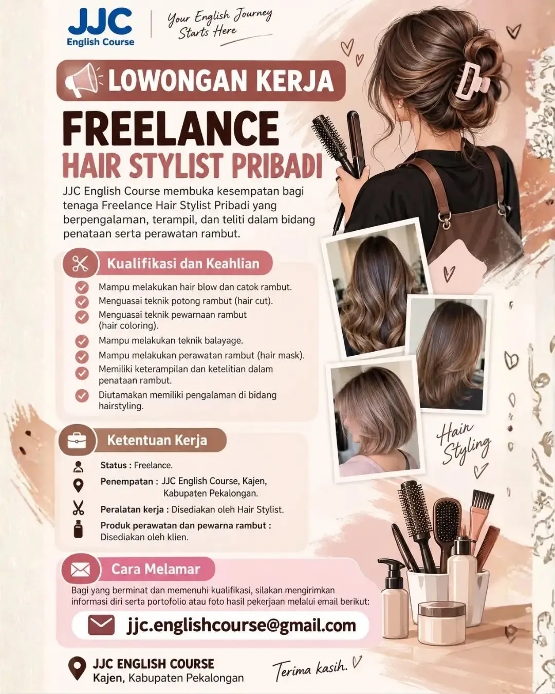 Poster lowongan Freelance Hair Stylist Pribadi