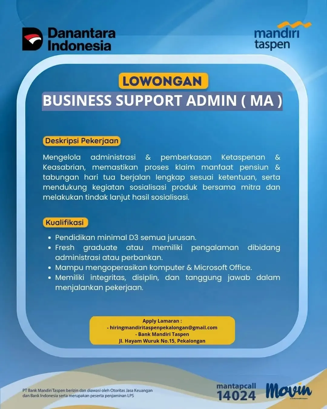 Poster lowongan Business Support Admin