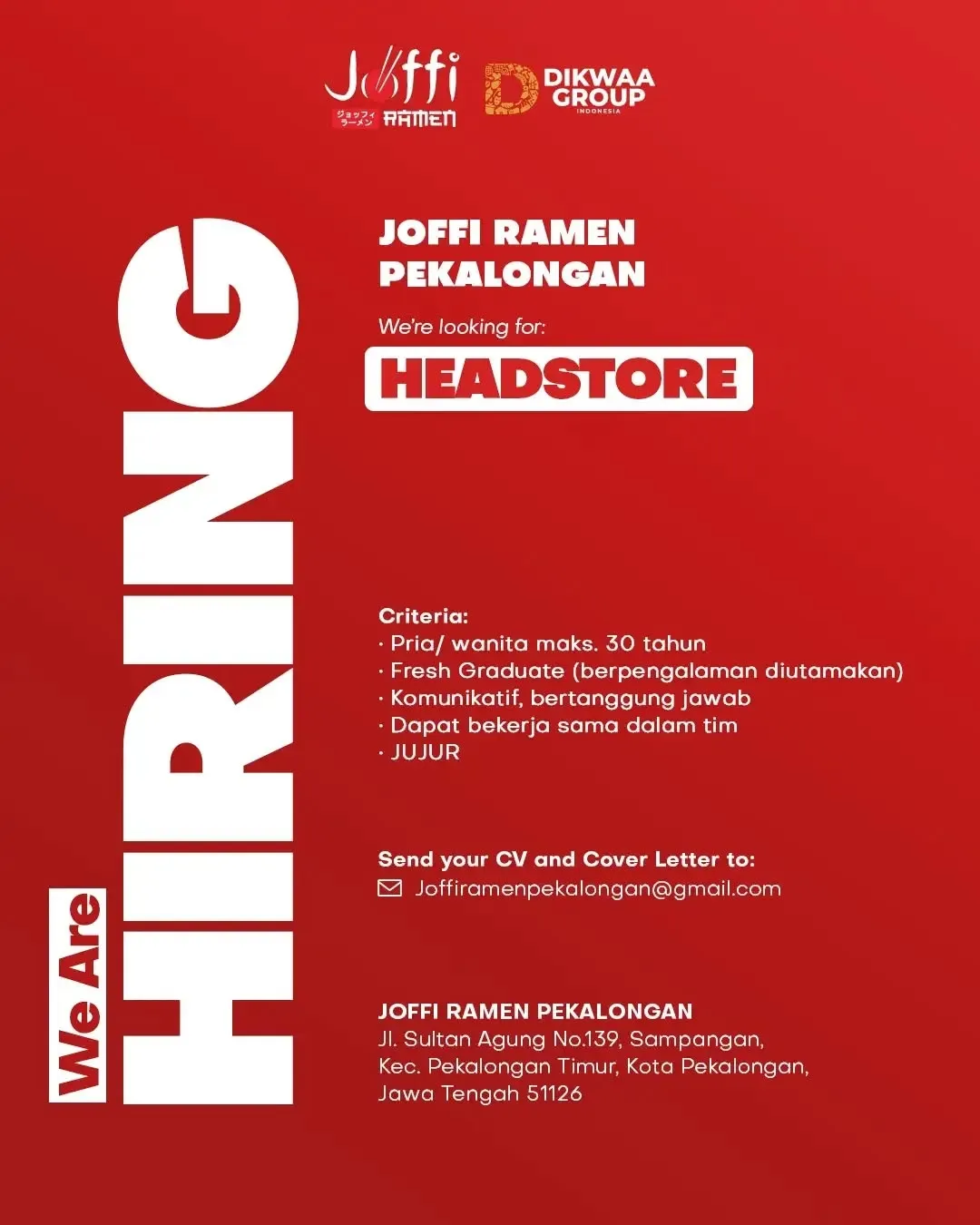 Poster lowongan Headstore