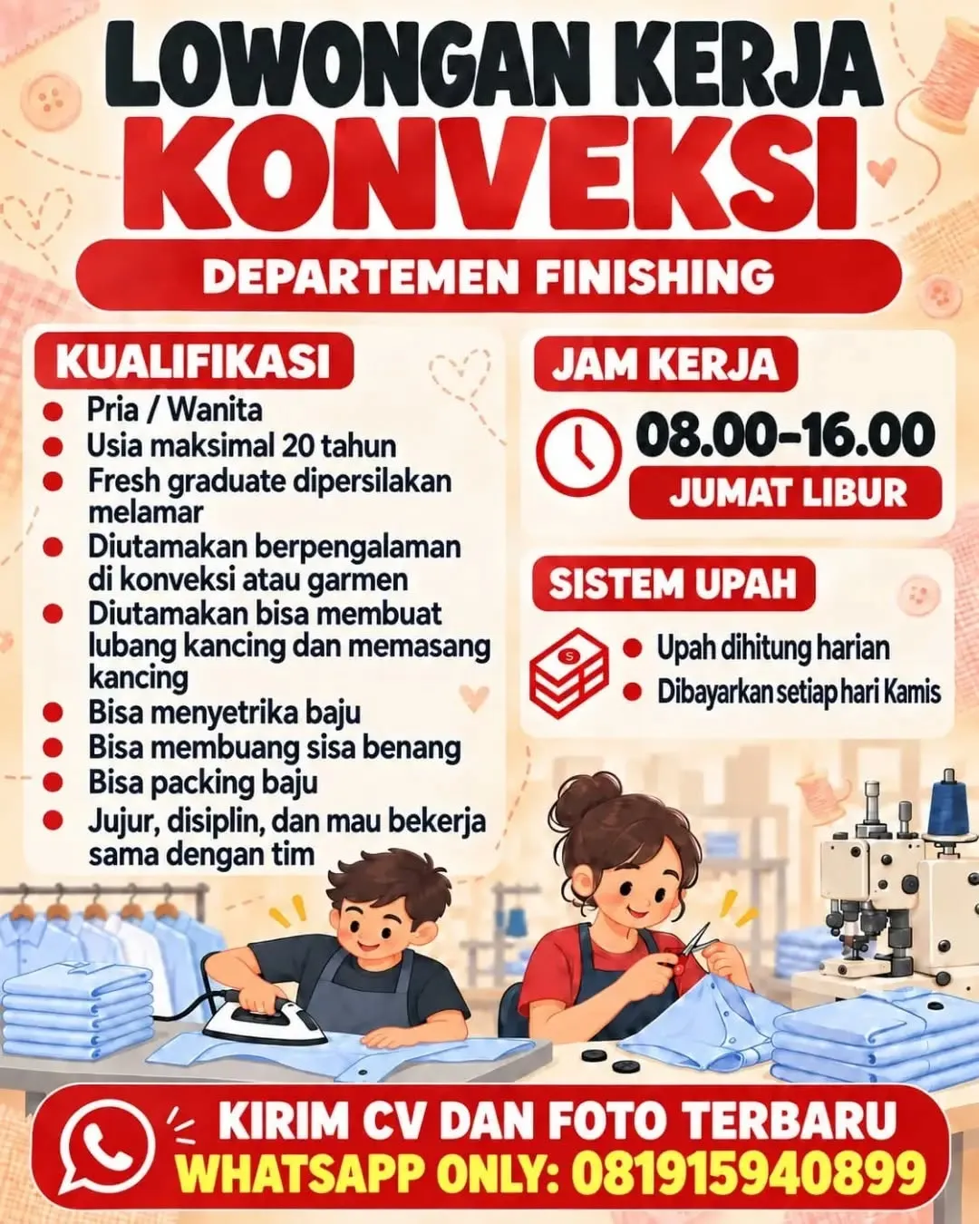 Poster lowongan Departemen Finishing