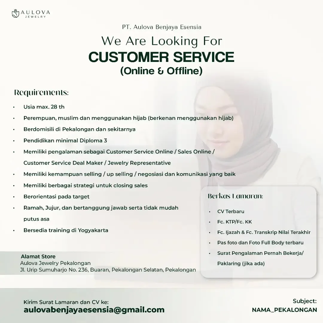 Poster lowongan Customer Service Online & Offline