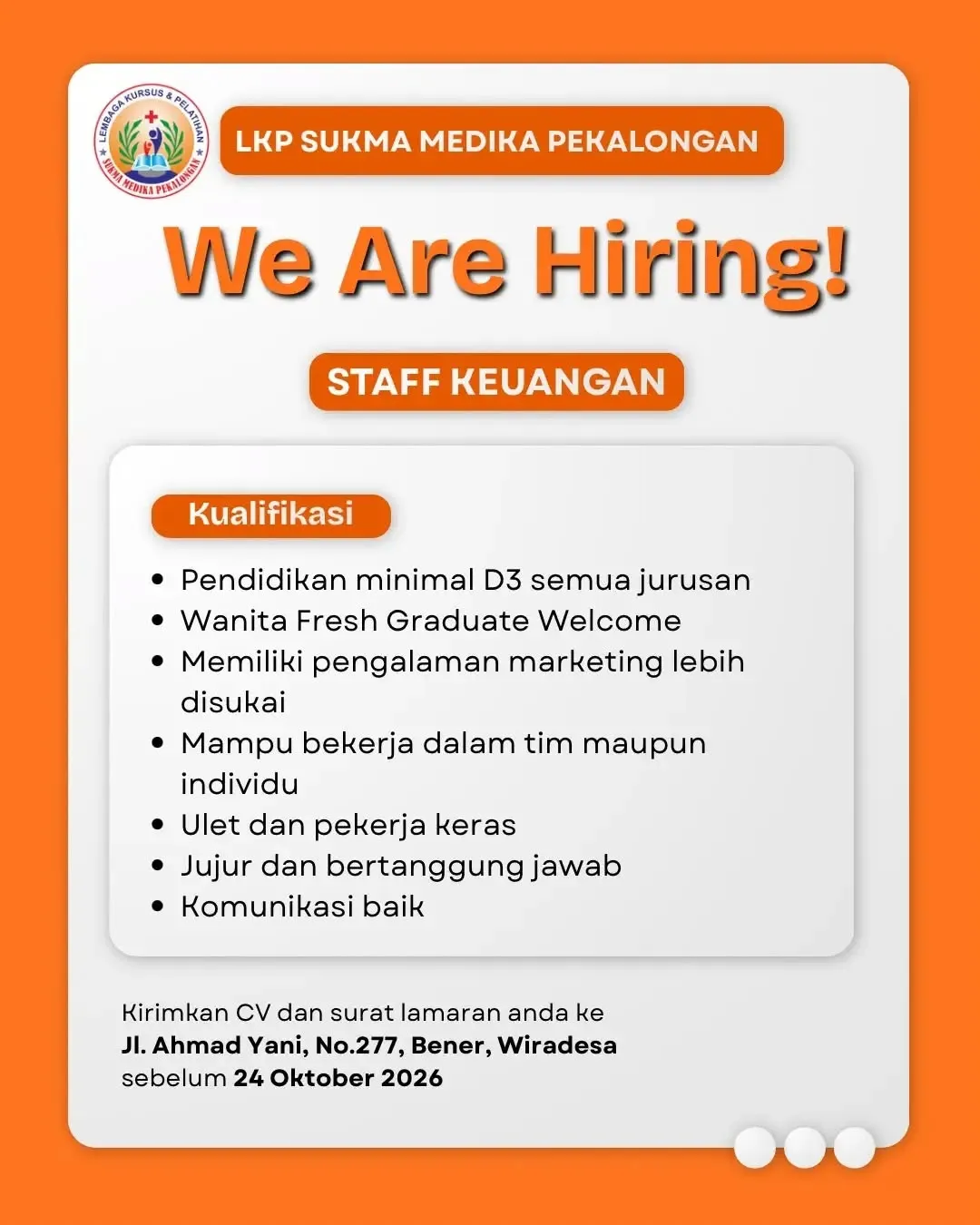 Poster lowongan Staff Keuangan