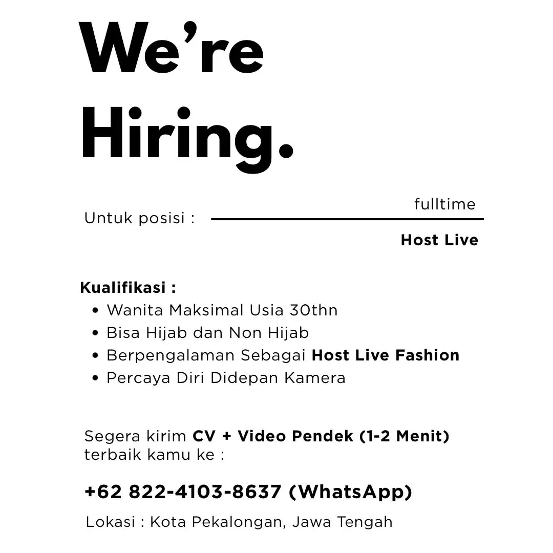 Poster lowongan Host Live