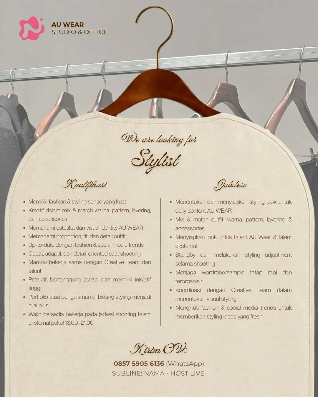 Poster lowongan Stylist & Host Live