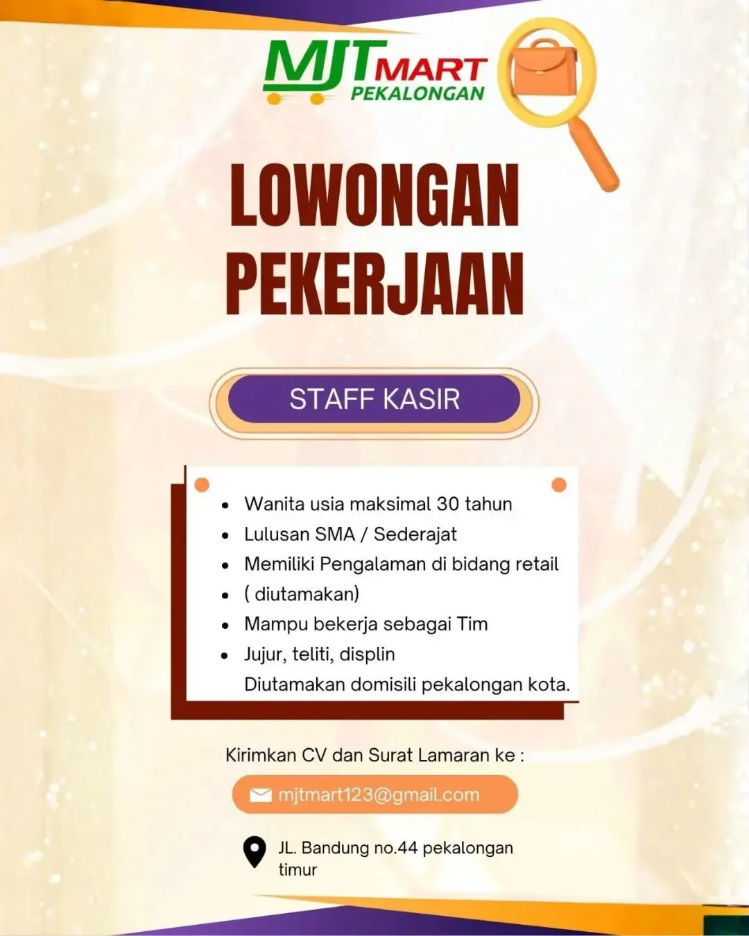 Poster lowongan Staff Kasir