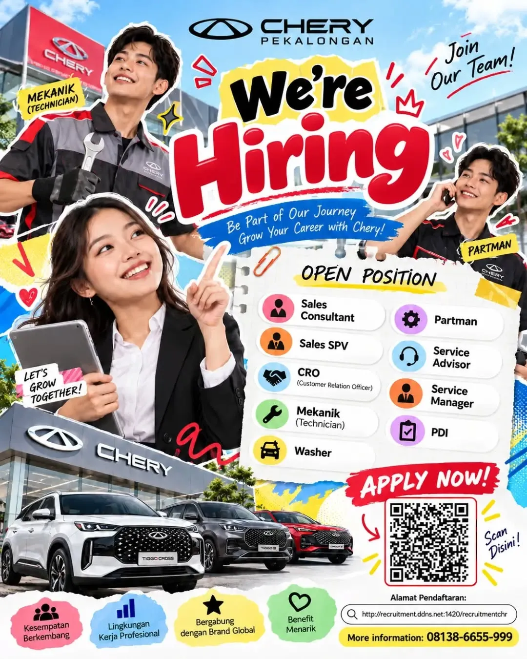 Poster lowongan Sales Consultant, Sales SPV, CRO, Mekanik, Washer, Partman, Service Advisor, Service Manager & PDI