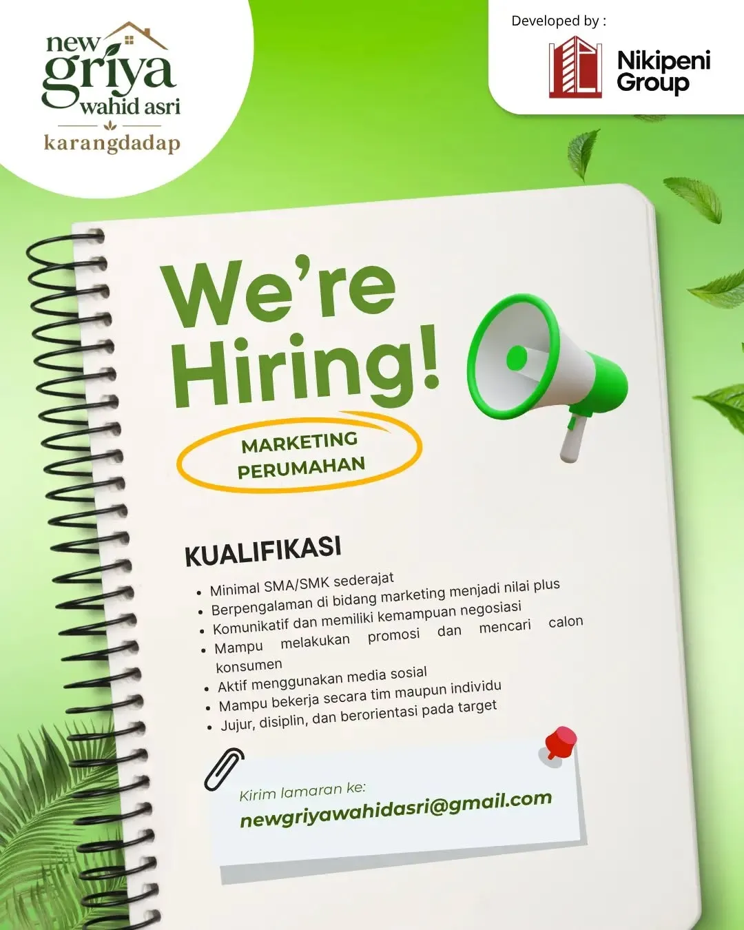 Poster lowongan Marketing Perumahan