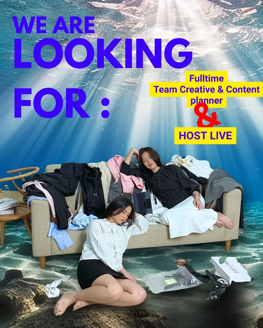 Poster lowongan Team Creative & Content Planner & Host Live