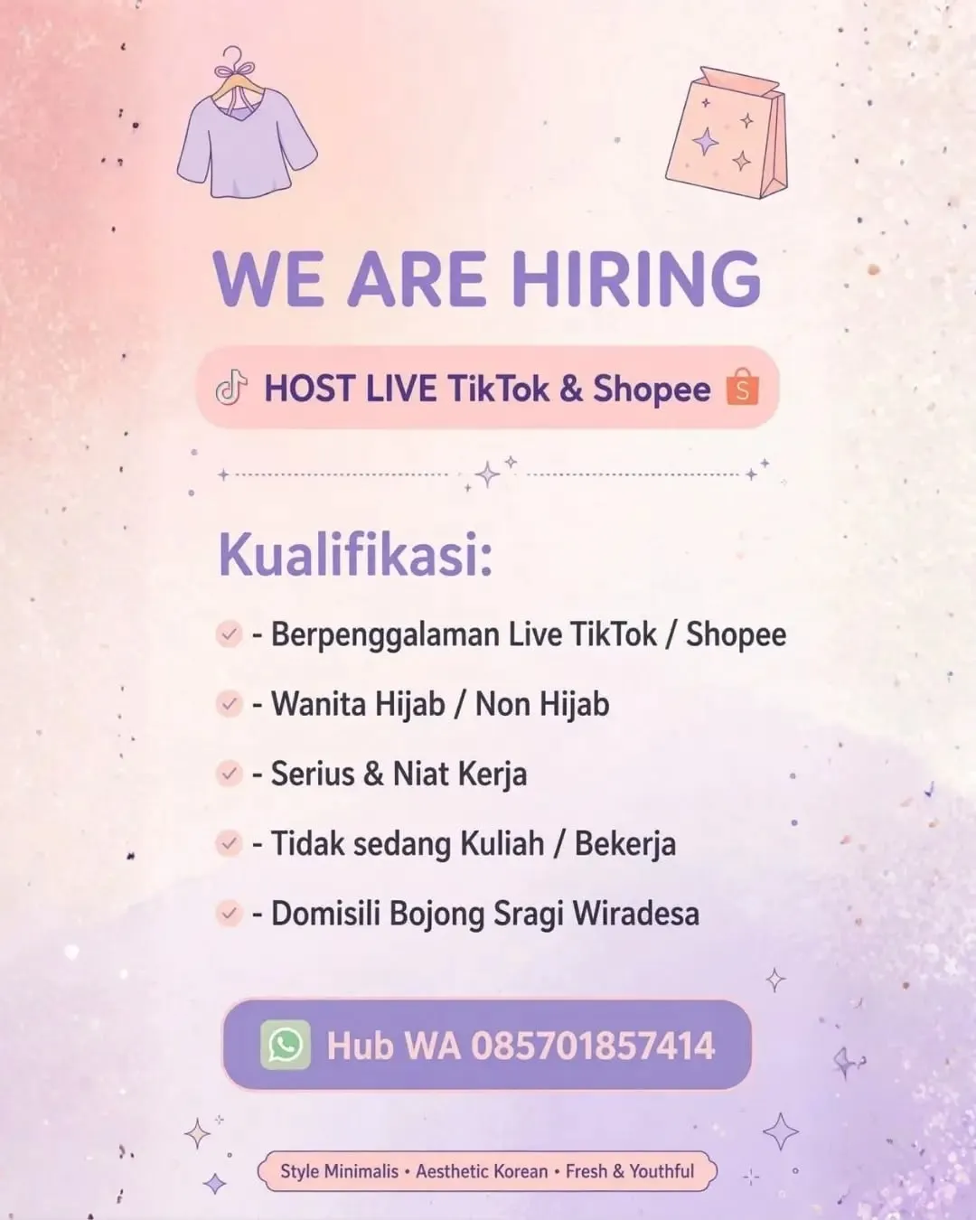 Poster lowongan Host Live TikTok & Shopee