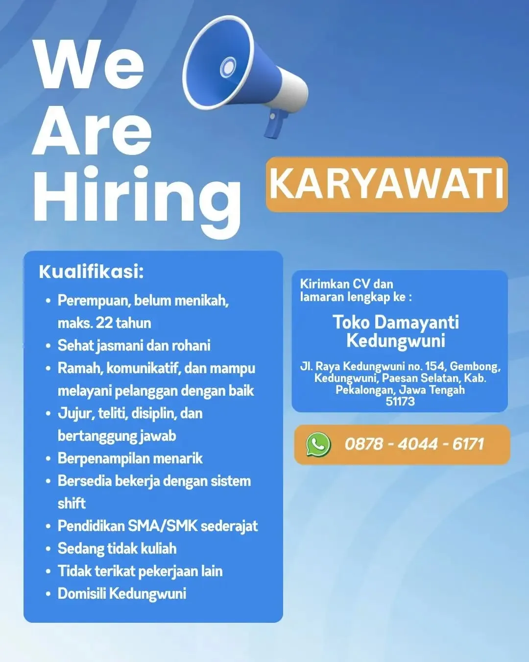 Poster lowongan Karyawati Toko